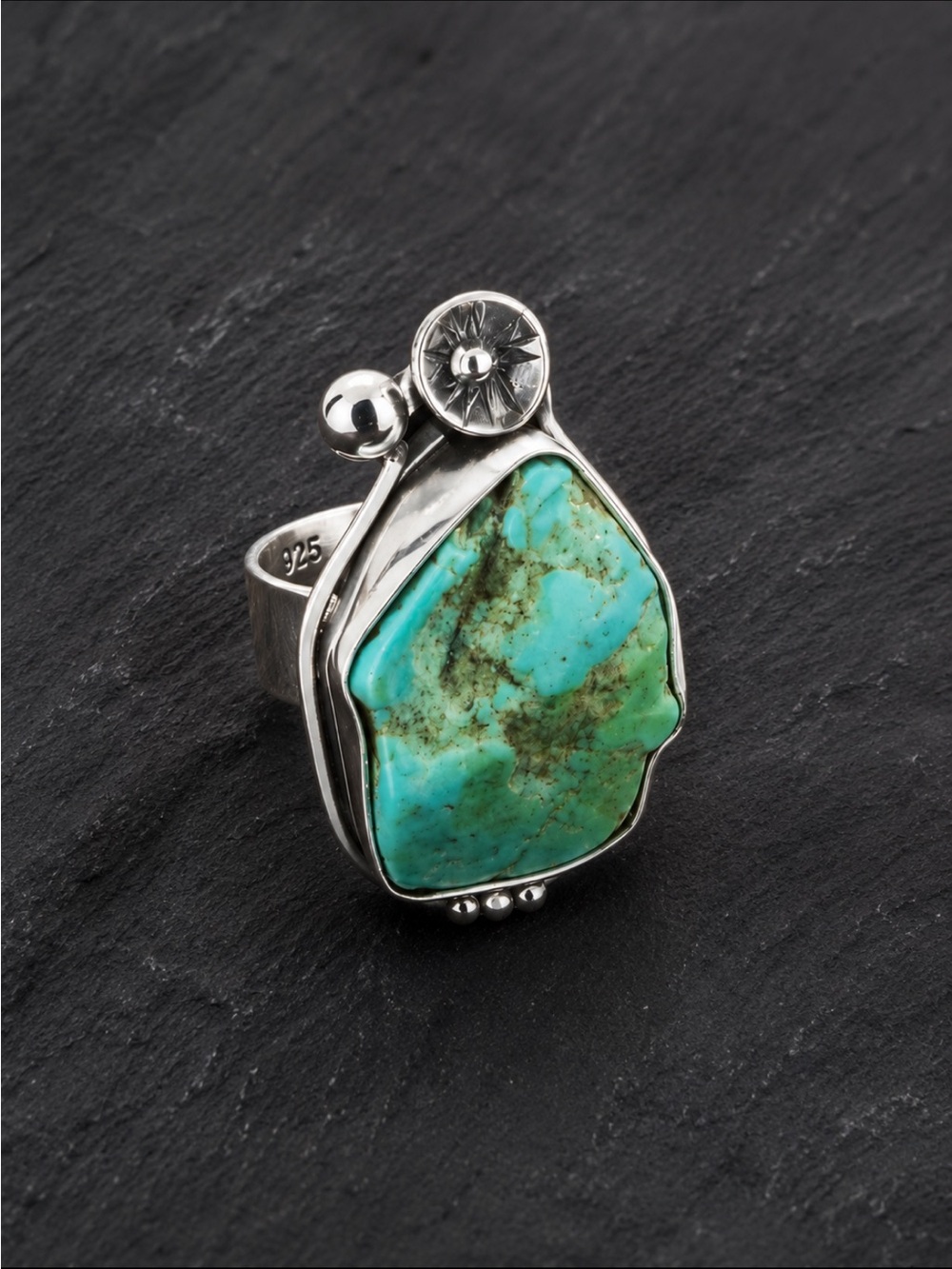 Adjustable Size Sterling Silver Turquoise Statement Ring - Women Jewelry
